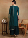 Ahika Women Green Silk Blend Embroidered Straight Kurta Sharara Set With Dupatta
