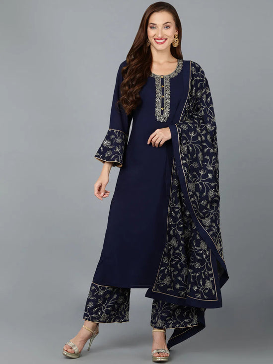 Prussian Blue Georgette Embroidered Party wear Suit