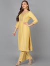 Flaxen Yellow Silk Blend Embroidered Festive wear