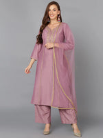 Lilac Silk Blend Embroidered Festive wear Suit-PKSKD1879_XS