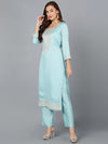 Ice Blue Silk Blend Embroidered Festive wear