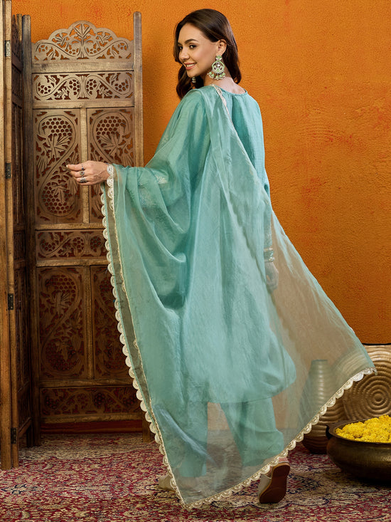 Ahika Polyester Solid Green Indian Ethnic