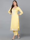 Silk Blend Pale Yellow Embroidered Party wear