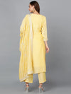 Silk Blend Pale Yellow Embroidered Party wear