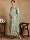 Ahika Women Green Silk Blend Embroidered Straight Kurta Pant Set With Dupatta