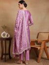 Ahika Women Lavender Silk Blend Embroidered Straight Kurta Pant Set With Dupatta