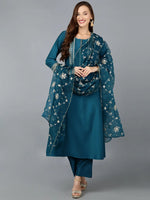 Silk Blend Turquoise Embroidered Anarkali Festive wear