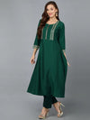 Bottle Green Silk Blend Embroidered Party wear-PKSKD1903_XS