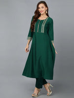 Bottle Green Silk Blend Embroidered Party wear-PKSKD1903_XS