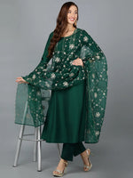 Bottle Green Silk Blend Embroidered Party wear-PKSKD1903_XS