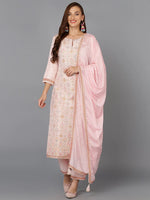 Silk Blend Blush-Pink Jacquard Festive wear Suit