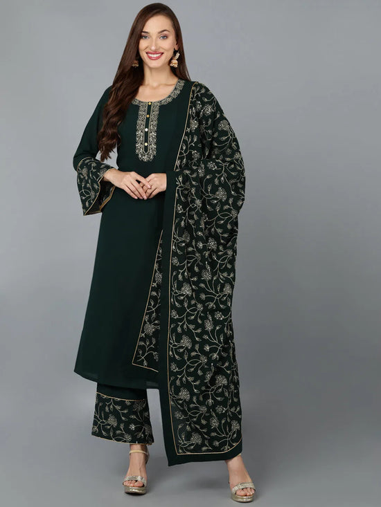 Dark Green Georgette Embroidered Party wear Suit