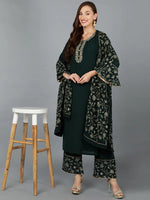 Dark Green Georgette Embroidered Party wear Suit