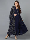 Prussian Blue Georgette Angrakha Pant With Dupatta