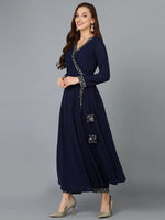 Prussian Blue Georgette Angrakha Pant With Dupatta