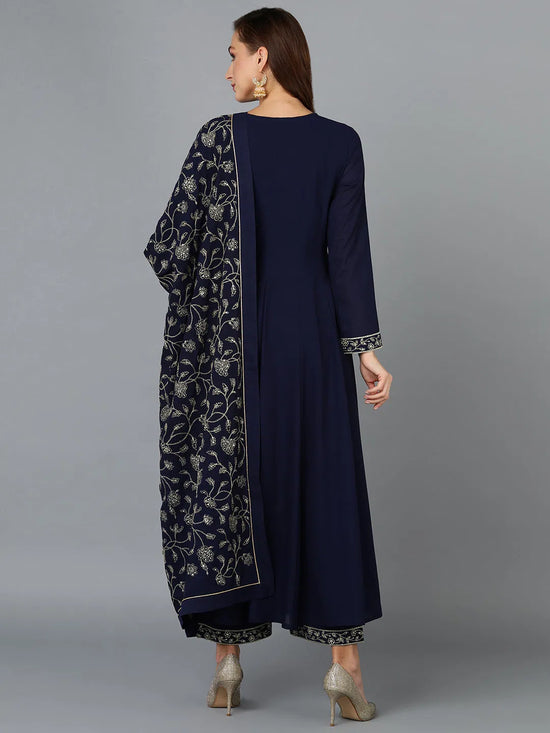 Prussian Blue Georgette Angrakha Pant With Dupatta