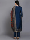 Viscose Rayon Navy Blue Embroidered Straight Kurta