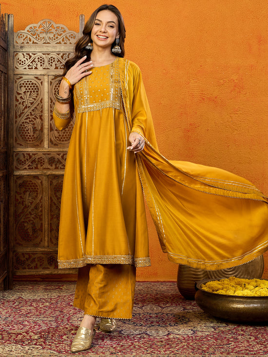 Ahika Polyester Solid Yellow Indian Ethnic