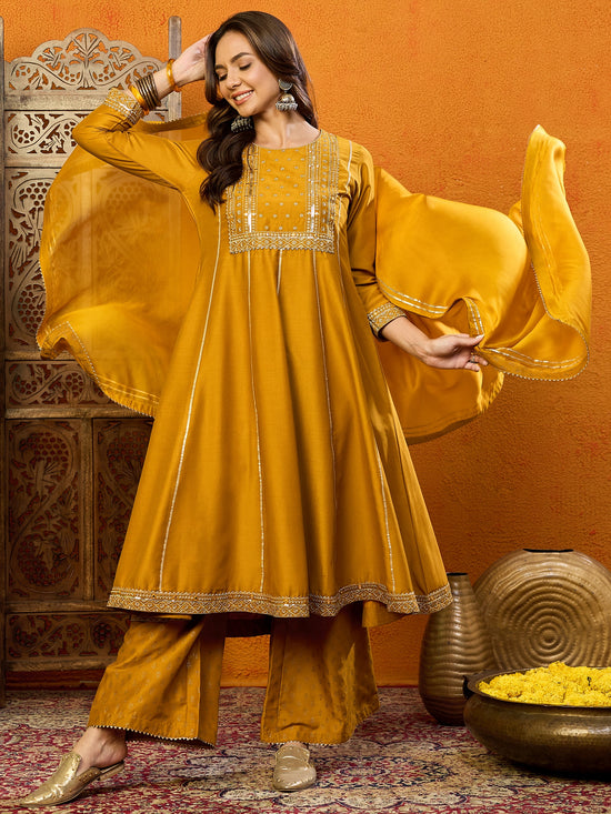 Ahika Polyester Solid Yellow Indian Ethnic