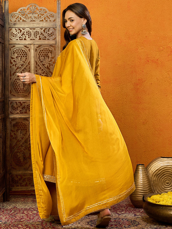 Ahika Polyester Solid Yellow Indian Ethnic