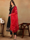 Ahika Women Black Silk Blend Embroidered Anarkali Kurta Pant Set With Dupatta