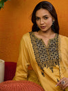 Ahika Women Yellow Silk Blend Embroidered Straight Kurta Pant Set With Dupatta