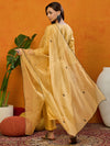 Ahika Women Yellow Silk Blend Embroidered Straight Kurta Pant Set With Dupatta