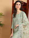 Ahika Women Green Organza Embroidered Straight Kurta Pant Set With Dupatta