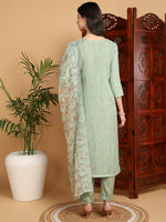 Ahika Women Green Organza Embroidered Straight Kurta Pant Set With Dupatta