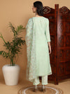 Ahika Women Green Organza Embroidered Straight Kurta Pant Set With Dupatta