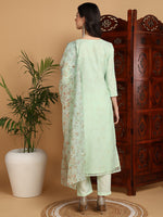 Ahika Women Green Organza Embroidered Straight Kurta Pant Set With Dupatta