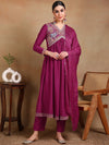 Ahika Women Pink Silk Blend Embroidered Anarkali Kurta Pant Set With Dupatta