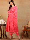 Ahika Women Pink Silk Blend Embroidered A-Line Kurta Pant Set With Dupatta