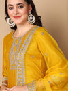 Ahika Women Yellow Silk Blend Embroidered Straight Kurta Pant Set With Dupatta