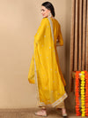 Ahika Women Yellow Silk Blend Embroidered Straight Kurta Pant Set With Dupatta