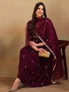 Ahika Women Purple Silk Blend Embroidered A-Line Kurta Pant Set With Dupatta