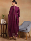 Ahika Women Purple Silk Blend Yoke Design Straight Kurta Pant Set With Dupatta