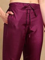 Ahika Women Purple Silk Blend Yoke Design Straight Kurta Pant Set With Dupatta