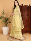 Ahika Women Yellow Net Embroidered Straight Kurta Sharara Set With Dupatta