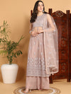 Ahika Women Nude Net Embroidered Straight Kurta Sharara Set With Dupatta