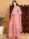 Ahika Women Pink Net Embroidered Straight Kurta Sharara Set With Dupatta