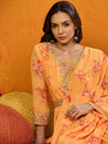 Ahika Polyester Floral Orange Indian Ethnic