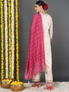 Ahika Women Off White Silk Blend Yoke Design Straight Kurta Pant Set With Dupatta