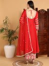 Ahika Women Red Silk Blend Embroidered Anarkali Kurta Palazzo Set With Dupatta