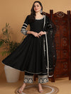 Ahika Women Black Silk Blend Embroidered Anarkali Kurta Palazzo Set With Dupatta