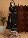 Ahika Women Black Silk Blend Embroidered Anarkali Kurta Palazzo Set With Dupatta