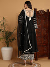 Ahika Women Black Silk Blend Embroidered Anarkali Kurta Palazzo Set With Dupatta