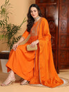 Ahika Women Orange Cotton Blend Yoke Design A-Line Kurta Pant Set With Dupatta