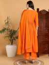 Ahika Women Orange Cotton Blend Yoke Design A-Line Kurta Pant Set With Dupatta