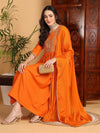 Ahika Women Orange Cotton Blend Yoke Design A-Line Kurta Pant Set With Dupatta